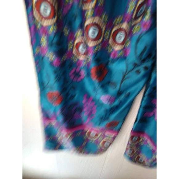 Natori Floral Pajama Pants Womens S Teal Silky Sleep Lounge Wear Cropped Pull On - Picture 6 of 9